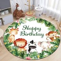 Alfombra Redonda De Animales Del Safari Para Habitación De Niños Alfombra Antideslizante Para Sala De Estar Decoración De Hogar Con Estampado De Selva Y Sellos De Muebles Tamaño Personalizable - details 4