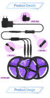 Tira De Luz LED UV DC 12V 5M 385-400nm Luz Negra 2835 SMD Lámpara UV Flexible Para Fluorescencia De Fiesta Y Glow - details 3
