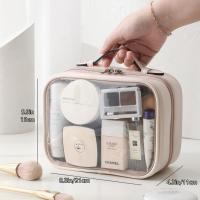 Bolsa de cosméticos transparente impermeable with Correa PARA EL ASA, Bolsa de artículos de cuero de PU de viaje con Doble Cremallera, Organizer de almacenamiento de bolsas portátiles para mujeres - details 0