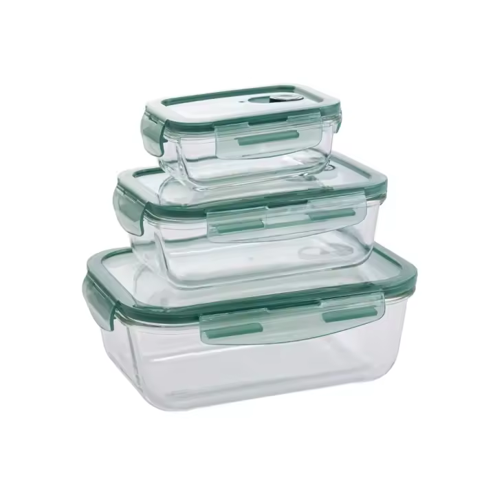 Set 3 tuppers Minimal Quid cierre hermético vidrio verde - 1