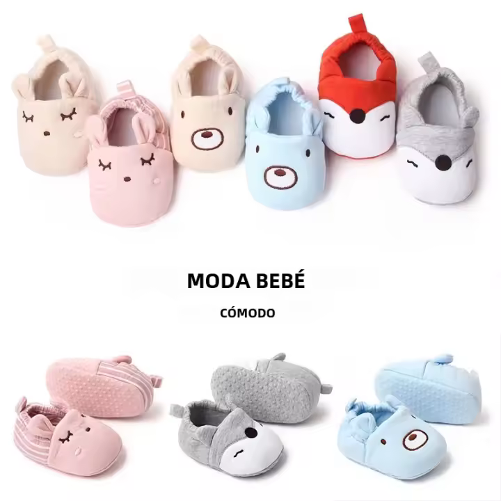 Zapatillas De Algodón Suave Para Bebés Niños Y Niñas Con Diseño De Animales Y Orejas Colores Variados Tallas 11CM/12CM/13CM - 1