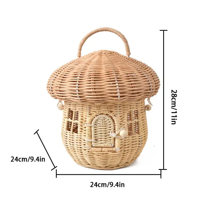 Cesta De Hongo Tejida De Rotura Bohemia Portátil Para Almacenamiento De Juguetes Y Artículos Variados Organizador De Picnic Al Aire Libre Y Vacaciones Material De Paja Ecológico - 1