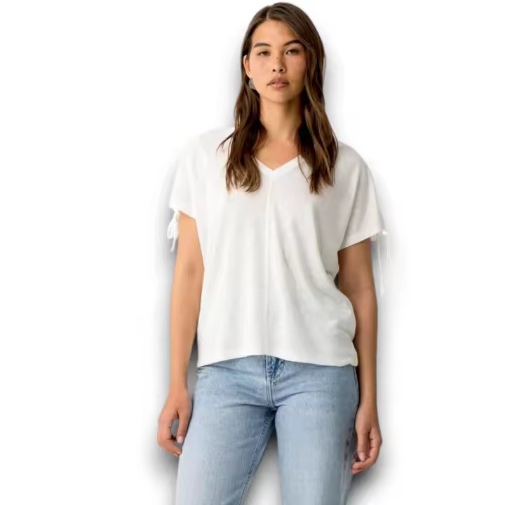 Camiseta Pepita Blanca Tiffosi Mujer | Cuello V Lazada Manga Corta | Básica Viscosa Poliéster - 1