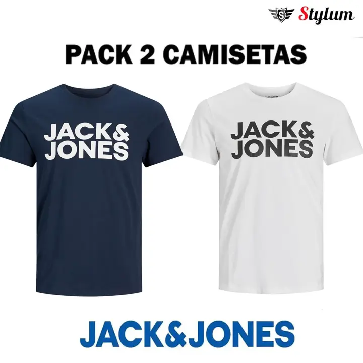 Jack & Jones Hombre Pack 2 camisetas de Algodón Mod JJCORP logo estampado Moda Casual Informal - 1