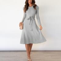 Vestido Casual Diario Para Mujer Con Mangas Burbuja Cintura Alta Ajustada Y Volante Medio Largo De Tejido Knit Moda Avanzada Y Única - details 36