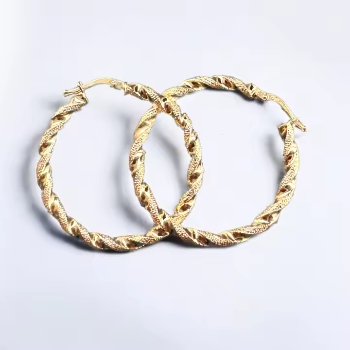 ( ARO ) Pendientes ARO Retorcidos Italianos  35 mm 2.78 mm Oro 18 Kilates con Certificado de Calidad - 1