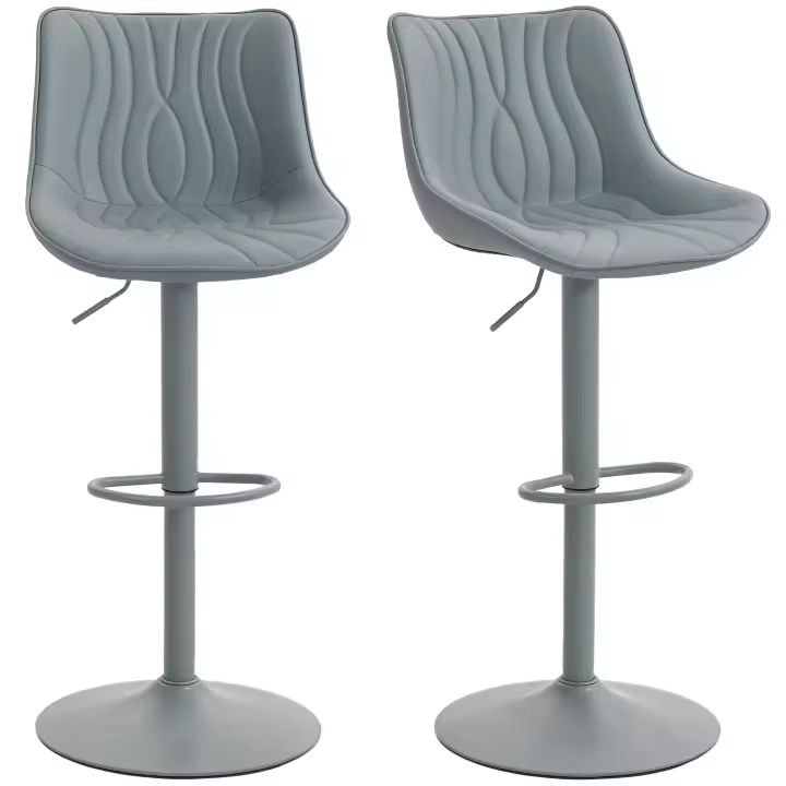 HOMCOM Juego de 2 Taburetes de Bar Taburetes Altos de Cocina Giratorios con Altura Ajustable 92-110 cm Respaldo Asiento de Piel Sintética Marco de Acero y Reposapiés para Comedor Mostrador Gris - 1