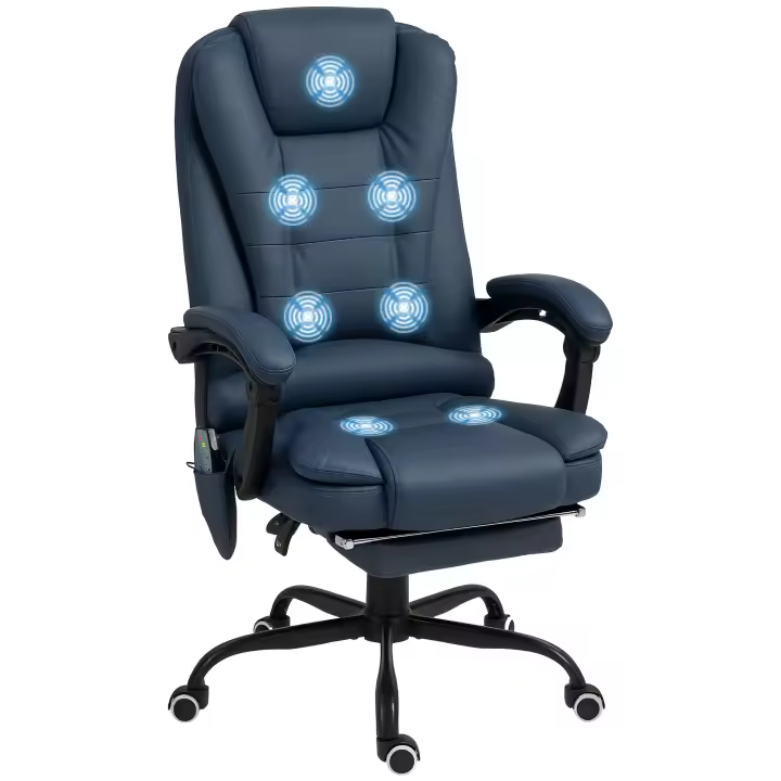 Vinsetto Silla de oficina de masaje Vinsetto, silla de escritorio, silla ergonómica con altura ajustable, respaldo reclinable y control remoto con cable, reposapiés retráctil y giratorio de 360° - 1