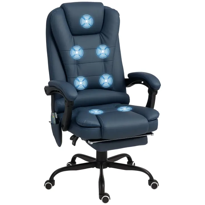 Vinsetto Silla de oficina de masaje Vinsetto, silla de escritorio, silla ergonómica con altura ajustable, respaldo reclinable y control remoto con cable, reposapiés retráctil y giratorio de 360° - 1