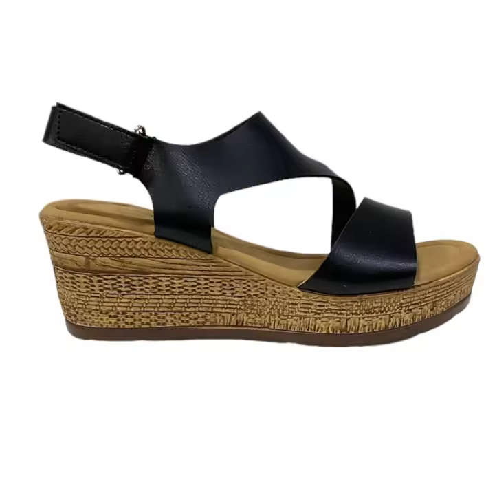 Sandalia De Cuña Tipo Madera Negro - 1