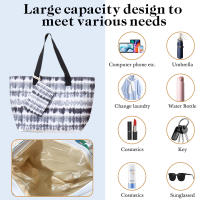 Bolso de playa plegable grande con cremallera - Bolso de hombro ligero y duradero con monedero incluido, ideal para compras, camping y viajes, diseño de hojas tropicales impreso, múltiples colores disponibles - details 4