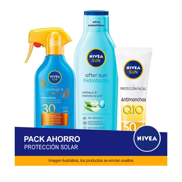 NIVEA SUN Pack ahorro protector solar - Contiene crema solar facial, crema solar corporal y aftersun - 1