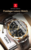 Reloj De Pulsera De Cuarzo De Lujo Para Hombre POEDAGAR Resistente Al Agua Con Fecha Y Semana Lámpara Luminosa Correa De Cuero Deportivo - details 1