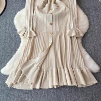YuooMuoo Vestido Maxi Tejido Otoño Invierno Mujer Elegante V-cuello Botones Cintura Delgada Volantes Suéter Vestido Fiesta - details 10