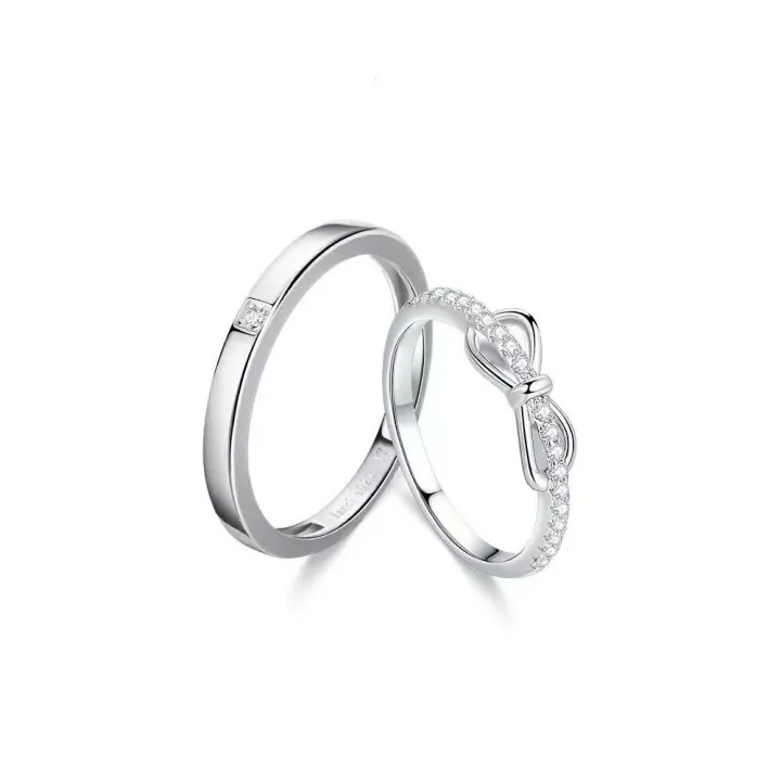 Anillo de Pareja de 34 tipos, simple y Moderno, par de circonitas de Corona para hombres y Mujeres, anillo de Diamantes de simulación de Boda Abierto - 1