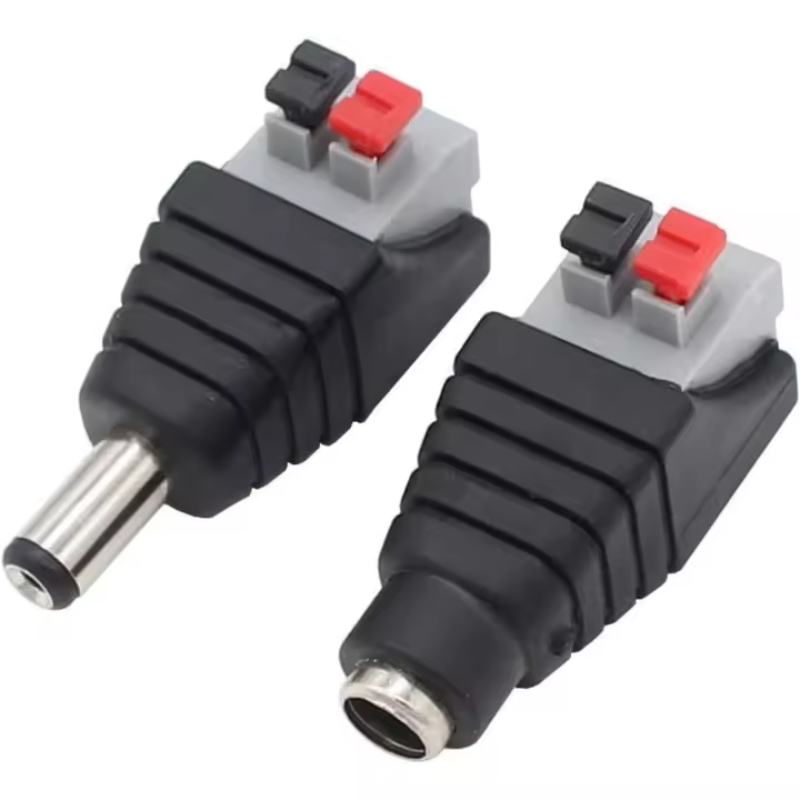 Conector de alimentación de CC de tipo prensa sin soldadura, conector macho y hembra de acoplamiento, terminal de conexión de 5,5 x 2,1 mm para videovigilancia de 12 V - 1
