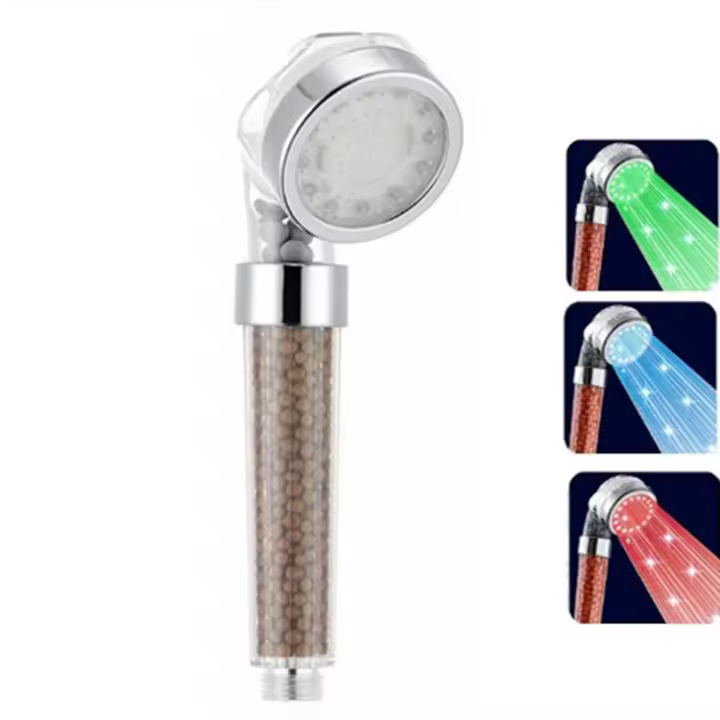 Cabezal de ducha LED, cabezal de ducha de baño Ducha de mano 7 colores LED cabezal de ducha de alta presión Rociador de ahorro de agua anticloro - 1