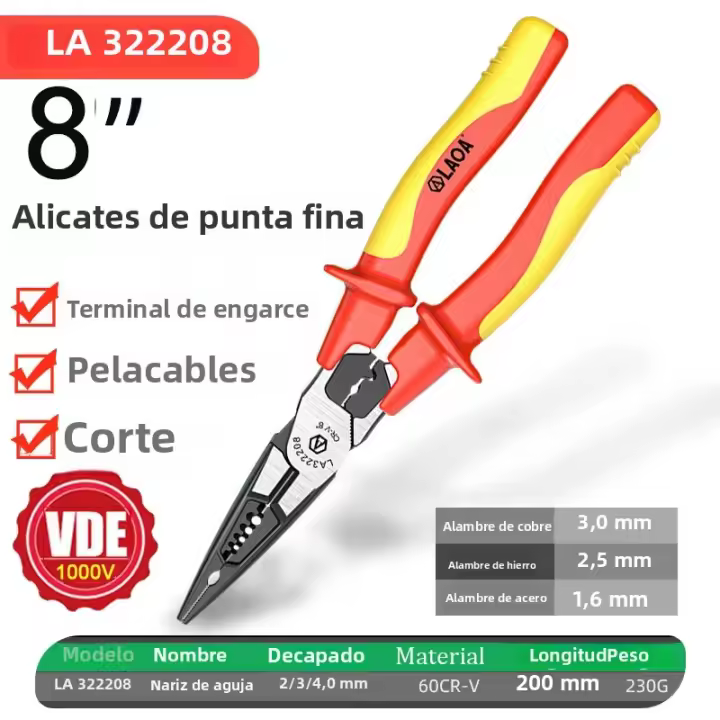 Alicates Aislados LAOA Con Punta De Agujas Y Corte De Alambre Crimpado Y Cortador De Cable Resistente a La Voltaje 1000V Para Electricista - 1