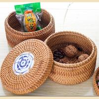 Cesta de Almacenamiento de Ratán Redonda with Tapa para Pan y Snacks de Frutas Estante de Mesa Organizador de Hogar - details 3