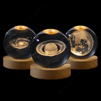 Lámpara De Noche En Cristal 3D LED Lámpara De Mesa Para Cama Regalo De Cumpleaños Para Niños Galaxia Saturno Planetas Luna 5cm - details 0