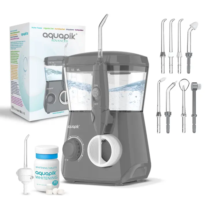 Irrigador Bucal Aquapik® ADVANCED con Kit Blanqueador | 8 Boquillas + Punta Nasal | 10 Niveles | Para Ortodoncia, Implantes y Encías Sensibles - 1