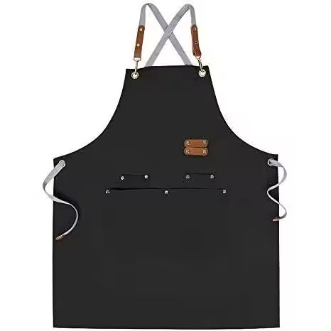 Delantal de chef, delantal cruzado en la espalda para hombres y mujeres con correas ajustables y bolsillos grandes, lona (negro) - 1