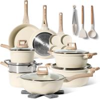 Just Perfecto Juego de Ollas y Sartenes Cocina Antiadherentes 21 Piezas, Barería de Cocina Antiadherentes Aluminio, para Todas Las Cocinas, Included Inducción, Ollas Cocina with Tapas (21 Pcs Biege) - details 0
