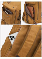 Mochila Vintage de cuero para hombre y mujer, morral de hombro de lona encerada para ordenador portátil de 16 pulgadas, mochila de viaje para llevar - details 4