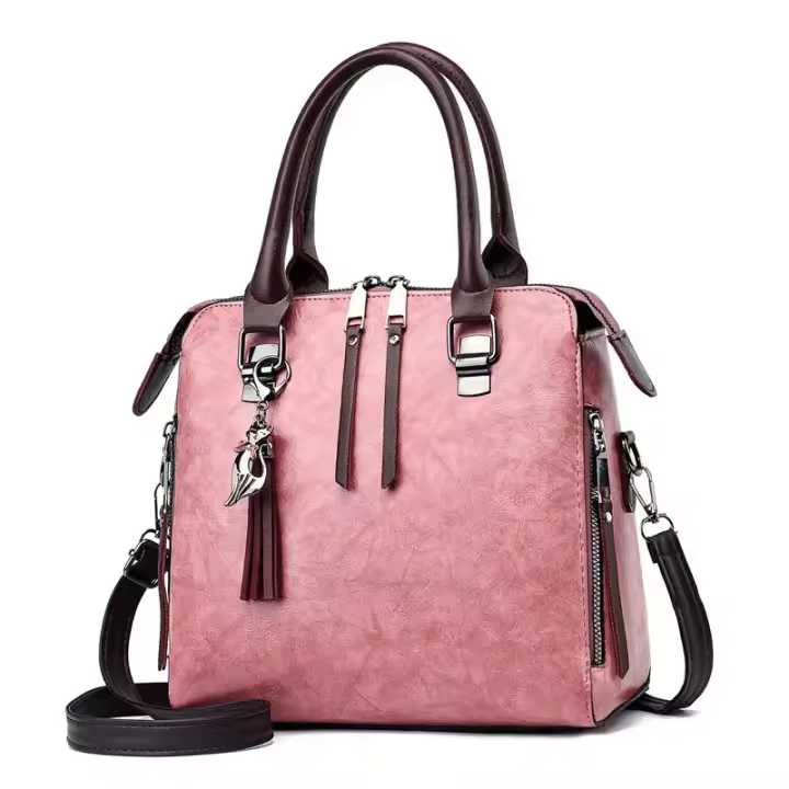Bolso De Hombro De Cuero PU De Moda Con Decoración De Borla Para Mujeres Bolso De Trabajo Doble Asa Para Oficina Y Negocios - 1