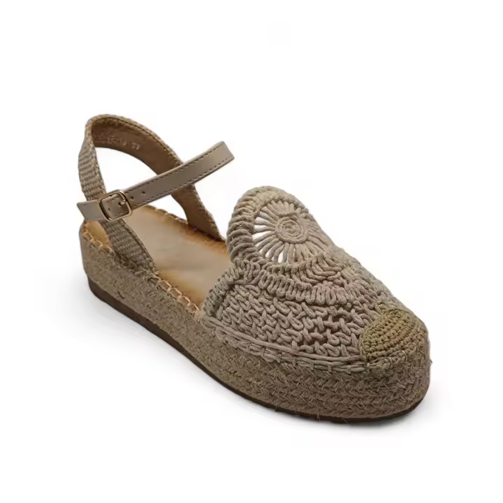 Calzados soraia, Sandalia de antelina y plataforma de yute, espardeñas planas, para mujer. - 1