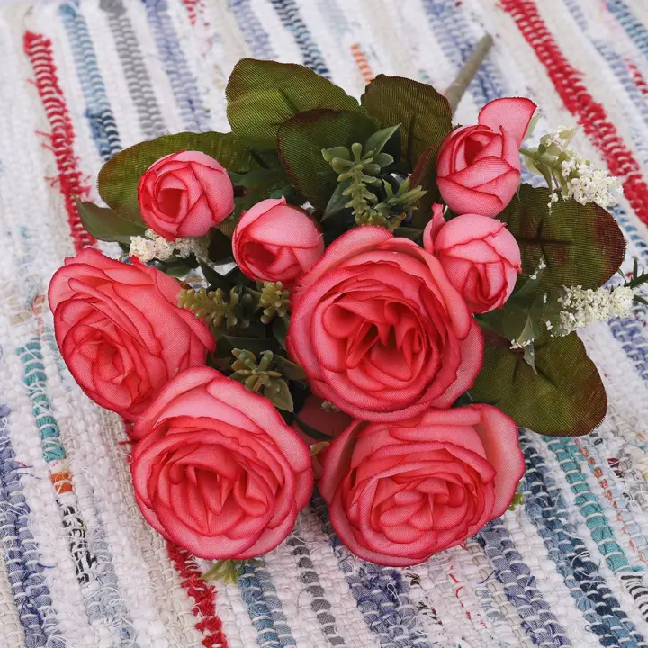 Bouquet De Rosas Artificiales De Seda Para Decoración De Hogar Y Fiestas Falsas Flores Para Vaso Exterior Decoración De Otoño Para Boda Y Holiday - 1