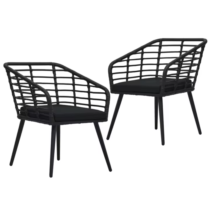 vidaXL Sillas de jardín 2 unidades con cojines ratán sintético negro - 1