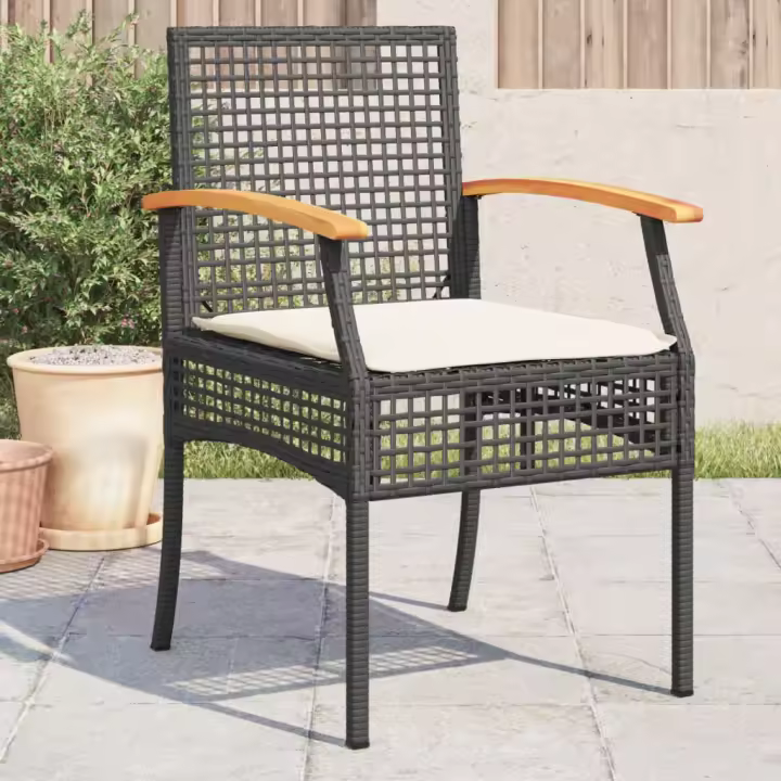 vidaXL Sillas de jardín con cojín 4 uds ratán PE negro y madera acacia - 1