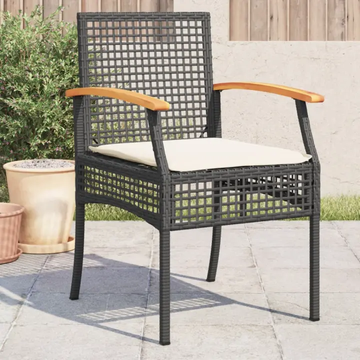 vidaXL Sillas de jardín con cojín 4 uds ratán PE negro y madera acacia - 1