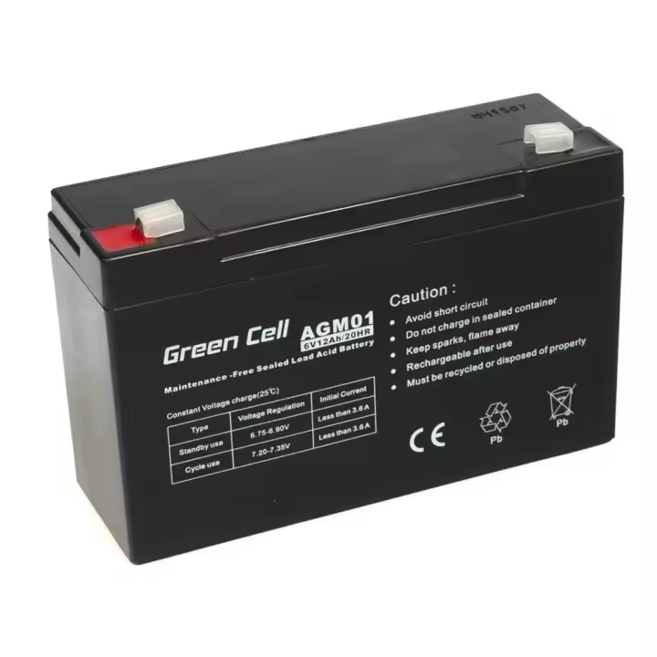 Green Cell Batería Gel AGM 6V 12Ah Sellada Plomo Ácido Recambio Impresoras Fiscales Echosondas - 1
