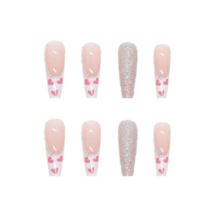 Uñas postizas acrílicas largas with form de ataúd, with Brillo y cobertura complete, with form de corazón y Remolino, para Mujeres y niños, 24 Unidades - 1