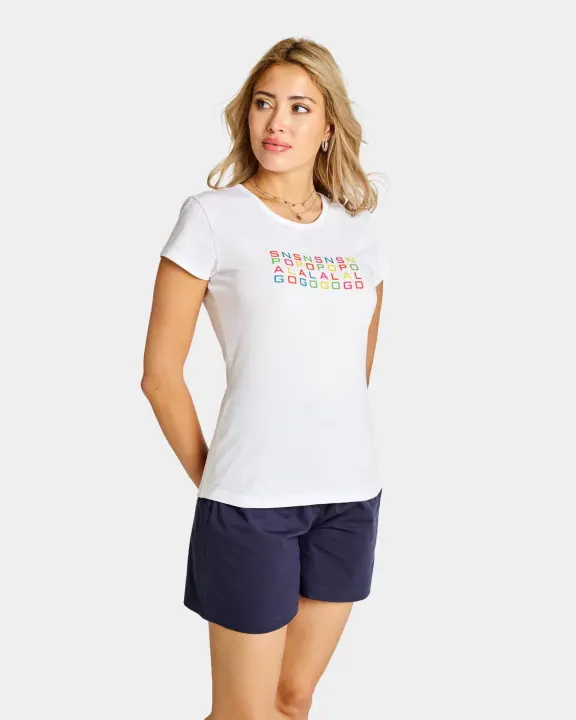 Spagnolo Camiseta Mujer Manga Corta Punto Letras Blanco - 1