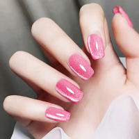 24pcs/set Uñas Postizas Cortas Cuadradas Con Diseño De Ojos De Gato Y Brillo En Colores Rosa Verde Morado Amarillo Y Nude Para Artículos De Belleza Y Uñas - details 12