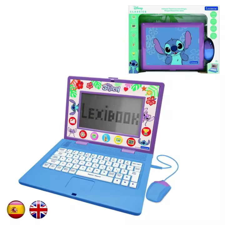 LEXIBOOK - Disney Stitch, Ordenador Educativo bilingüe ESPAÑOL/INGLÉS, Juguete para niños, 170 Actividades para Aprender, Jugar y música, Pantalla Grande, Azul - 1