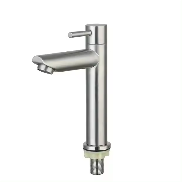 Grifo De Lavabo De Acero Inoxidable 304 Monoflow Color Negro Y Plateado Montaje En Plataforma G1/2 Para Suministro De Agua Fría - 1