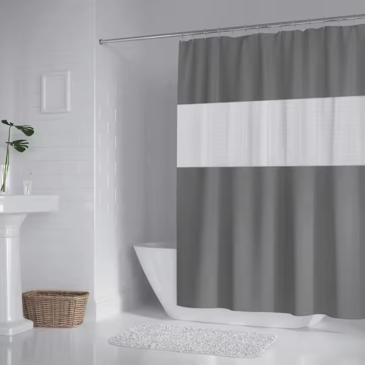 Baño Cortina De Ducha 200x180cm Poliéster Y EVA Impermeable Cortina De Ducha A Prueba De Moho Translúcido-Gris - 1