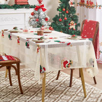 Mantel De Encaje Con Bordado De Santa Claus De Dibujos Animados En Color Oliva Para Fiesta De Navidad Estilo Americano Máquina Lavable Y Reutilizable - details 0