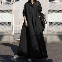 Vestido Largo De Leopardo ZANZEA Para Mujer Otoño Elegante Casual Manga Larga Cuello En V a Line Suave Trabajo Vestido De Fiesta - details 11