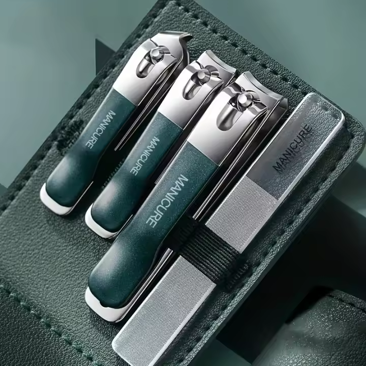 Juego De 4 Tijeras Para Uñas Con Estuche De Cuero Gira Herramientas Profesionales De Pedicura Y Manicura Cuidado Doméstico Regalo - 1