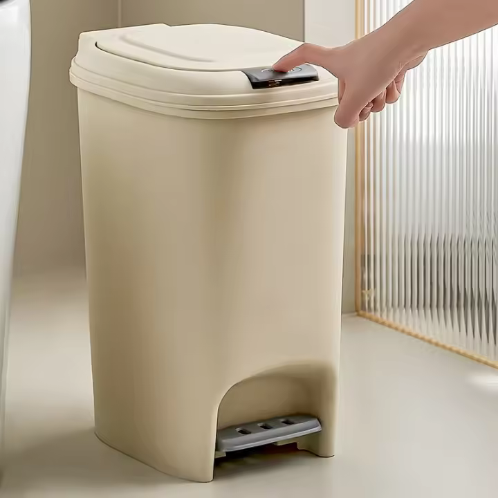 Bandeja De Basura Doble Abertura Con Tapa Y Apertura Por Pies Resistente Al Agua Para Baño Y Cocina Caja De Almacenamiento Grande Reciclaje Ecológico - 1