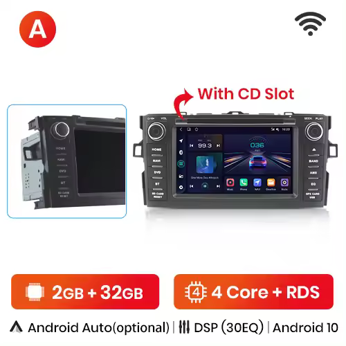 Junsun-Radio Multimedia con GPS para coche, Radio con reproductor, Android 10,0, DSP, 2G + 32G, DAB, 2 DIN, DVD, Carplay, para Toyota Auris 2008-2012 - 1