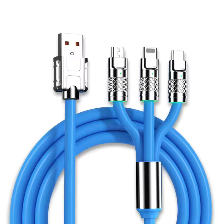 FGNS. Cable de datos carga rápida USB 3 en 1(1.2Metro), cable de datos de carga múltiple 6A/120W, carga rápida, grueso, cable de datos uno a tres adecuado para iP/Micro/USB tipo C tres interfaces - 1