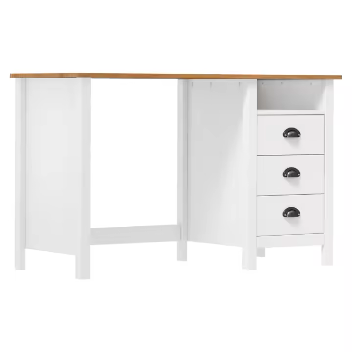 vidaXL Escritorio Hill con 3 cajones madera de pino 120x50x74 cm Blanco y marrón - 1