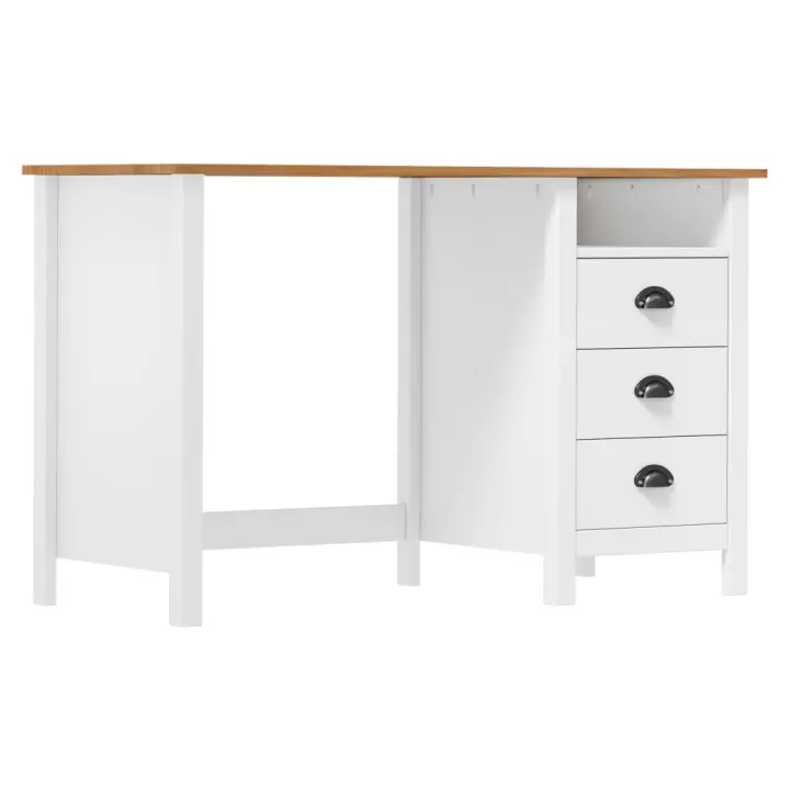vidaXL Escritorio Hill con 3 cajones madera de pino 120x50x74 cm Blanco y marrón - 1