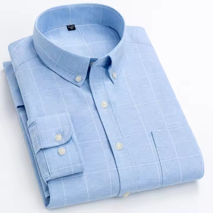 Camisa De Oxford Para Hombre Algodón Y Poliéster Estilo Casual De Negocios Con Rayas Y Cuadros Cuello Alto Manga Larga No Hierro Slim Fit Color Sólido Para Otoño/Invierno - 1